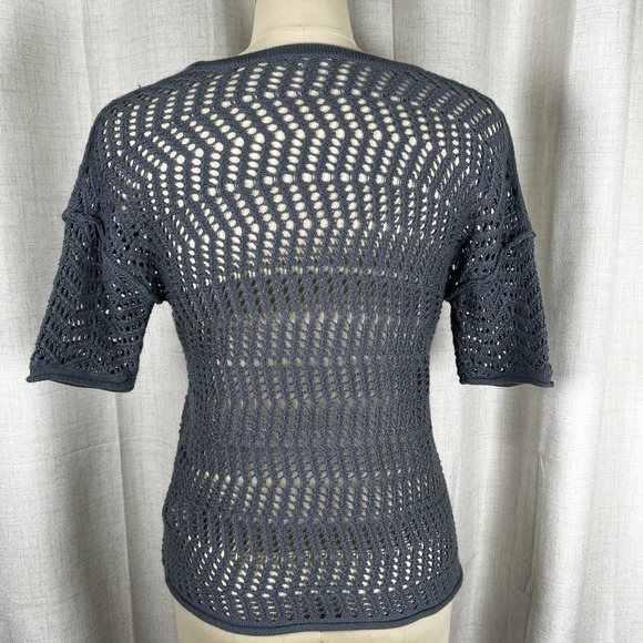 James Perse Blue Grey Size 2 Cashmere Wool Open Weave Sweater Short Sleeve - Picture 5 of 11